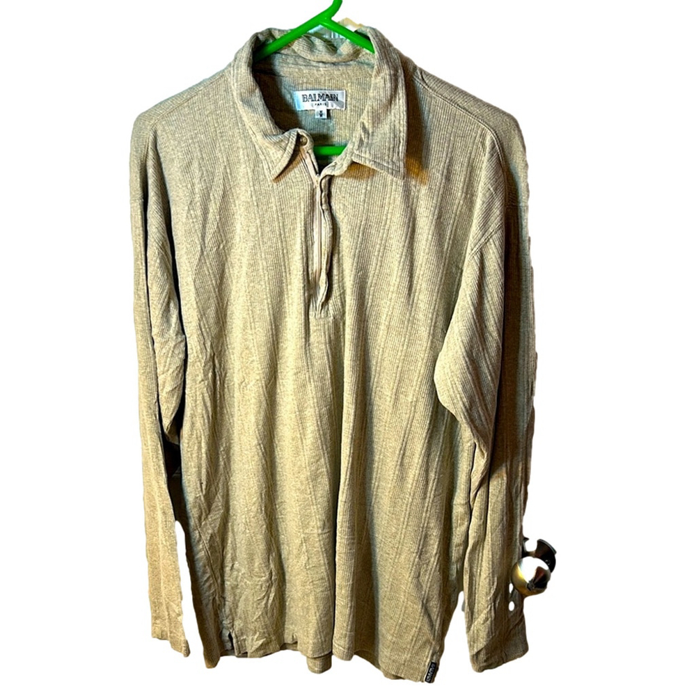 Balmain Beige Long Sleeve quarter zip Shirt size medium